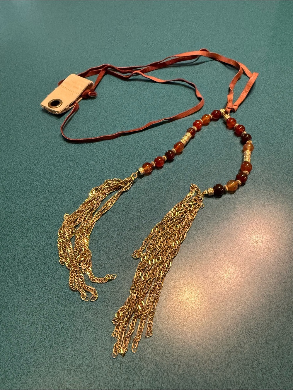 ANTHROPOLOGY   Beaded Tassel Long Necklace in Brown and Gold - Women Jewelry